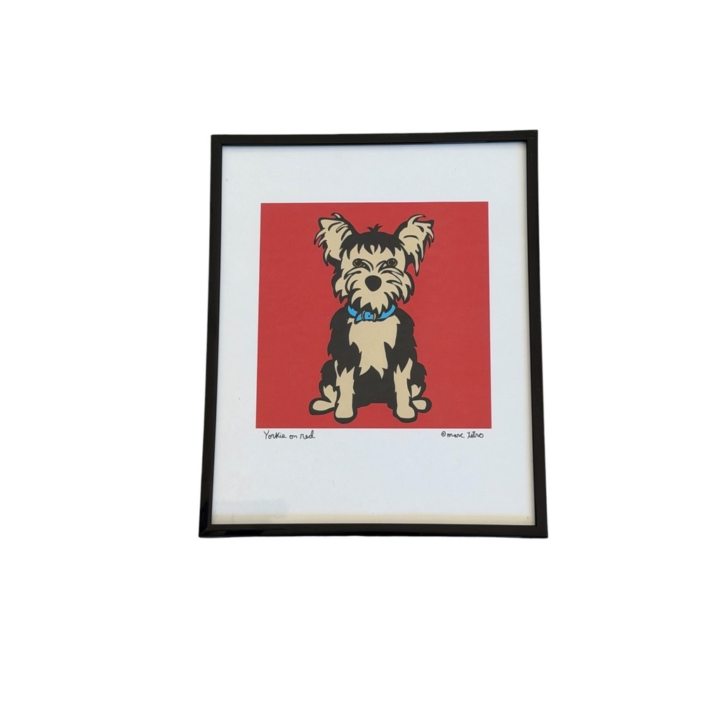 Marc Tetro Yorkie on Red Framed Dog Lover Modern-Pop Art Print Wall Decor 8x10‎